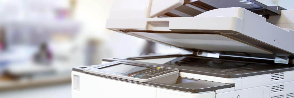 closeup of multifunction printer with open top